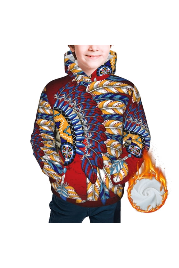 Kids Casual Warm Hoodie for Children Thickened Hooded Sweatshirts, Indian Skull Tribal Chief