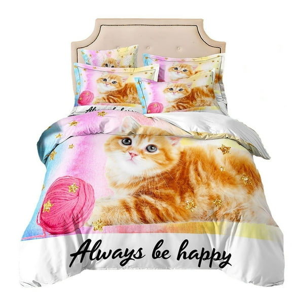Kids Cat Bedding Set Chic Bedding Comforter Set for Girls Teens Galloping Cat Printed Comforter 3D Wild Animal Duvet Set Bedroom Decor Quilt Set 3Pcs Queen Size