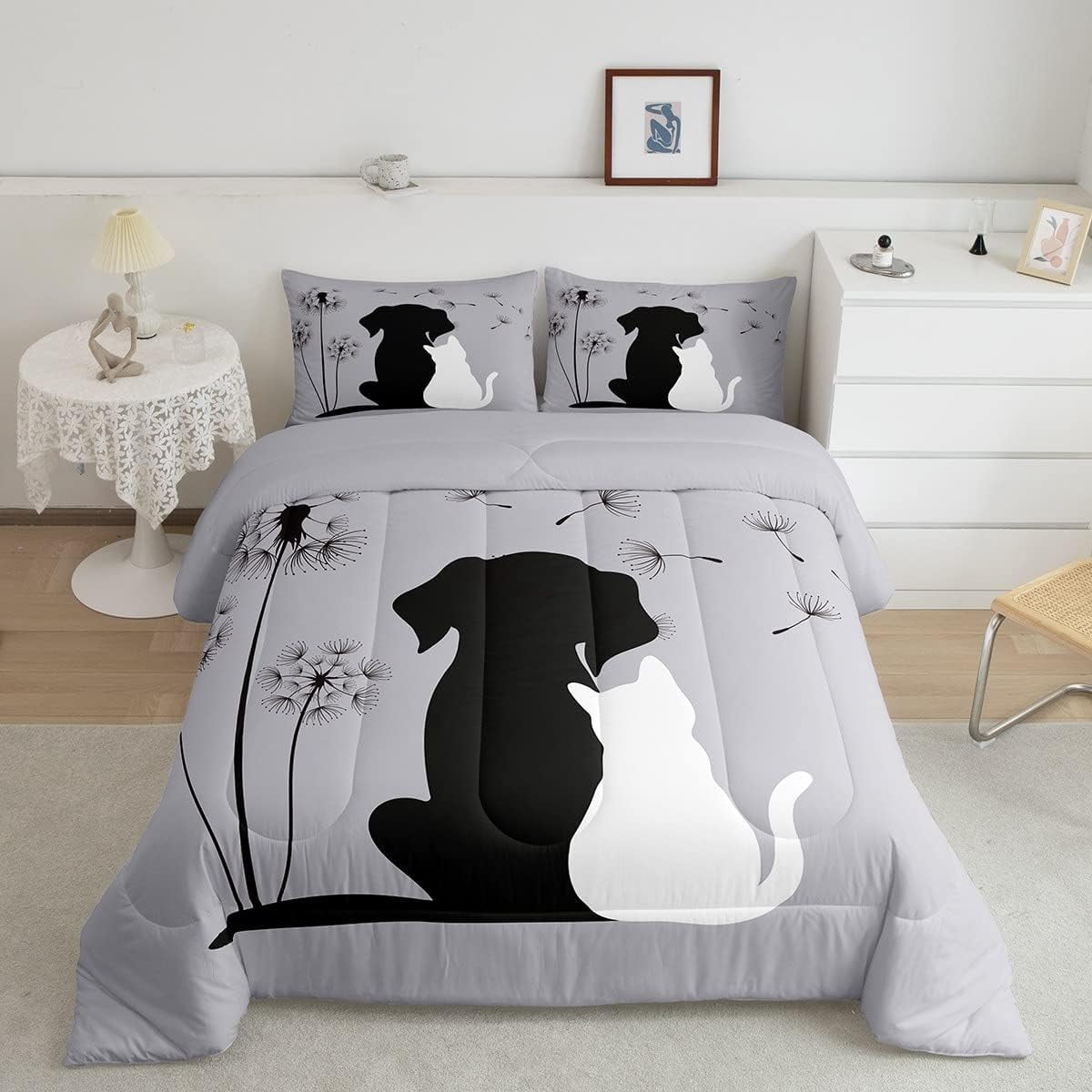 Cat Bedding Set Full, Lovely Dog Puppy Comforter Set Room Decor ...