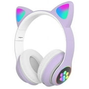Kids Cat Ear Colorful LED Light Up Bluetooth Headphones Noise-Cancelling Folding