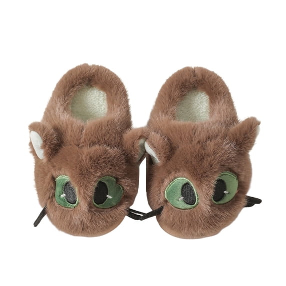 Kids Cat Plush Slippers, Winter Warm Cartoon Slip On House Slippers, Thick Non Slip Sole Indoor Bedroom Slippers for Girls Boys 5-13 Years