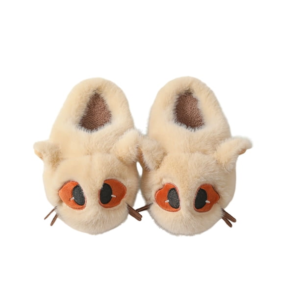 Kids Cat Plush Slippers, Winter Warm Cartoon Slip On House Slippers, Thick Non Slip Sole Indoor Bedroom Slippers for Girls Boys 5-13 Years
