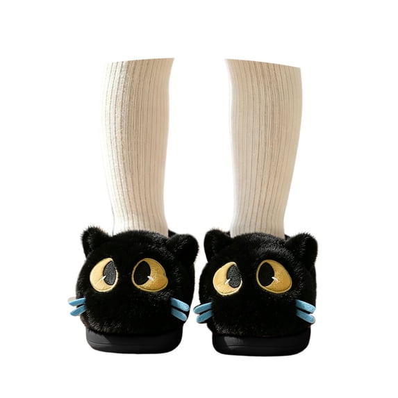 Kids Cat Plush Slippers, Winter Warm Cartoon Slip On House Slippers, Thick Non Slip Sole Indoor Bedroom Slippers for Girls Boys 5-13 Years