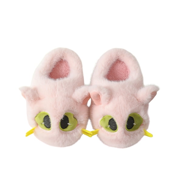 Kids Cat Plush Slippers, Winter Warm Cartoon Slip On House Slippers, Thick Non Slip Sole Indoor Bedroom Slippers for Girls Boys 5-13 Years