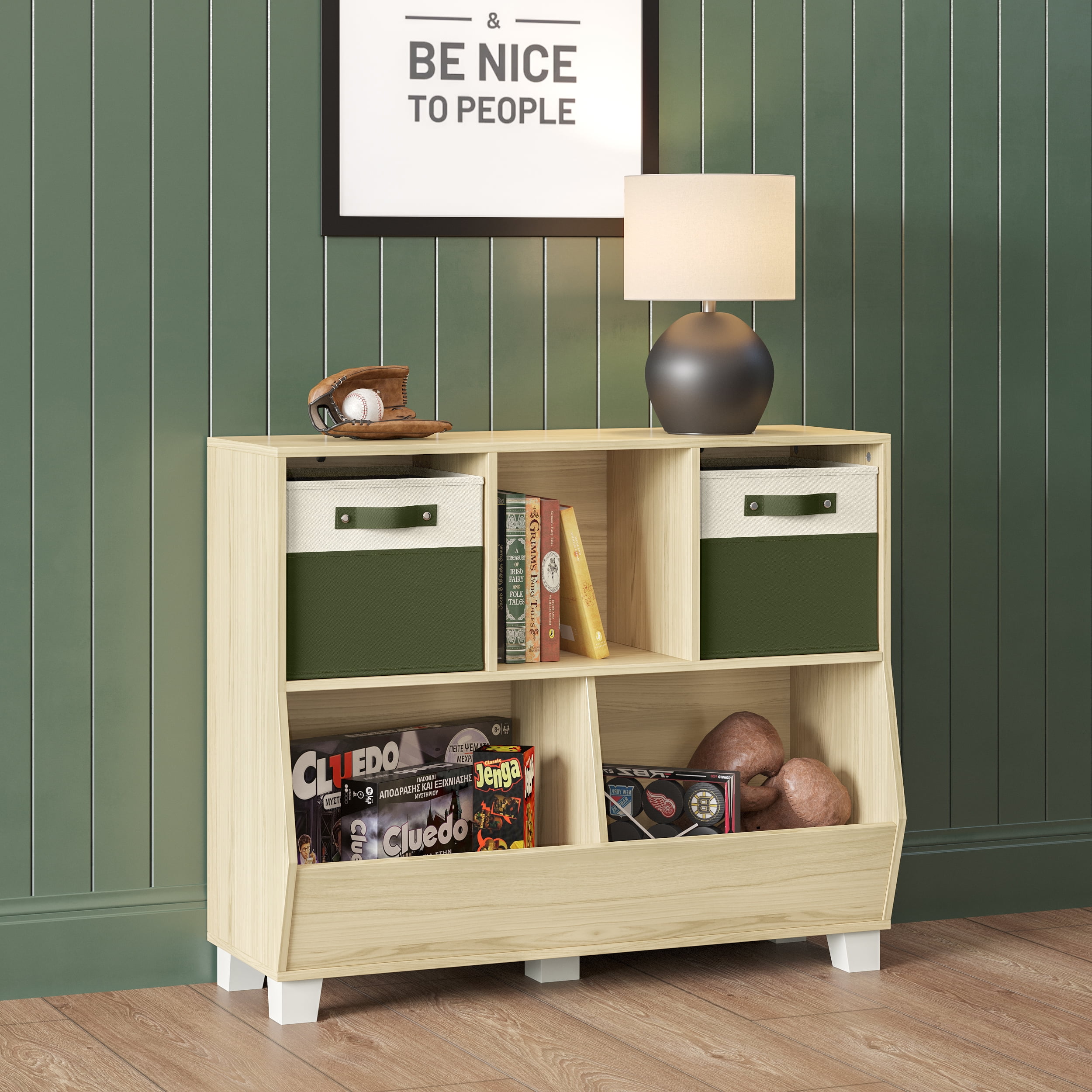 Light Woodgrain Adjustable Kids Toy Organizer with Cubes