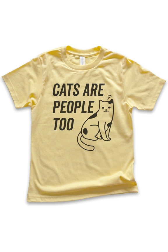 Kids Cats Are People Too Shirt, Youth Kids Boy Girl T-Shirt, Cat T-shirt, Kitten Shirt, Cat Lover Shirt, Yellow, Small