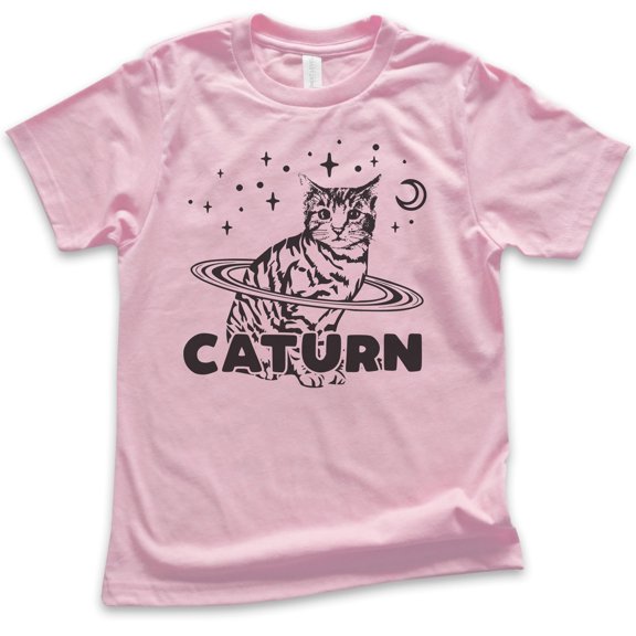 Kids Caturn Shirt, Youth Kids Boy Girl T-Shirt, Cat T-shirt, Kitten Shirt, Cat Lover Shirt, Light Pink, X-Small