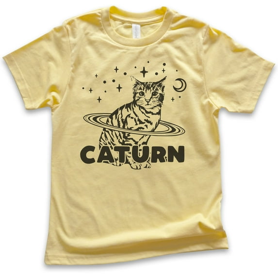Kids Caturn Shirt, Youth Kids Boy Girl T-Shirt, Cat T-shirt, Kitten Shirt, Cat Lover Shirt, Yellow, Medium