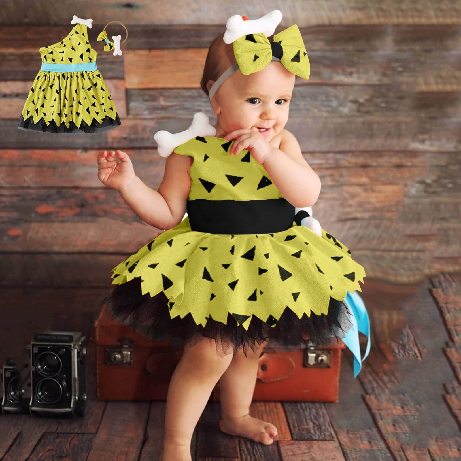 Kids Caveman Dog Bones Stone Age Outfit Toddler Girl Halloween Outfits ...
