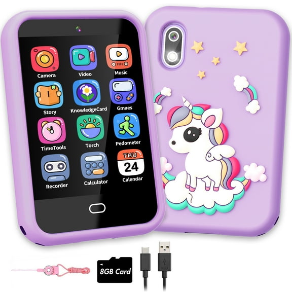 Kids Cell Phone Unicorn Gifts for Girls Age 6-8 Touchscreen Kids Phone Learning Toy with Dual Cameras Music Games Stories 8G SD Card Christmas Birthday Gifts for 3 4 5 6 7 8 Year Old Girls