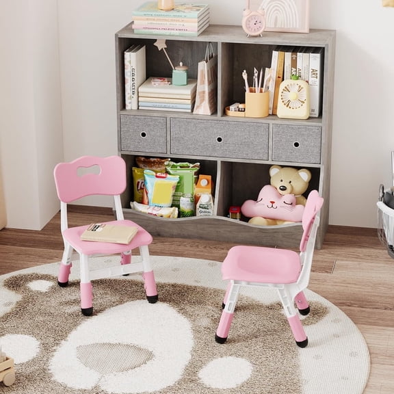 Kids Chair Set of 2, Height Adjustable Toddler Chairs for Boys & Girls, Plastic Kids Chairs for Desk, Playroom, or Dining – Pink, 180 lbs Capacity