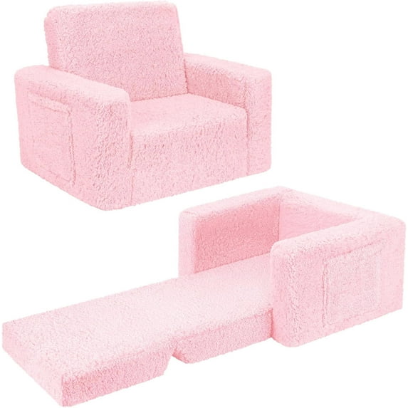 Kids Chairs for Toddler, 2-in-1 Toddler Soft Sherpa Couch Fold Out, Convertible Sofa to Lounger for Girls and Boys, Gift for Toddler Kids Children, Best Birthday Gifts for Kids, Pink