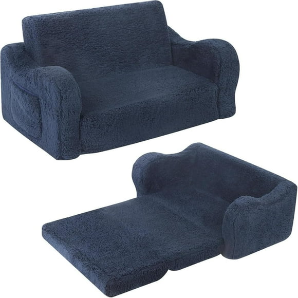 Kids Chairs for Toddler, 2-in-1 Toddler Soft Sherpa Couch Fold Out, Convertible Sofa to Lounger for Girls and Boys, Grey