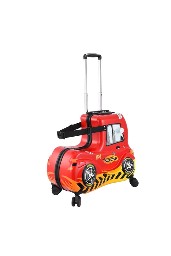 Kids Checked Ride on Luggage, 24 Inch Large Suitcase for Teens, Hardside Spinner Trunk with 360 Wheels, International Travel, Red car