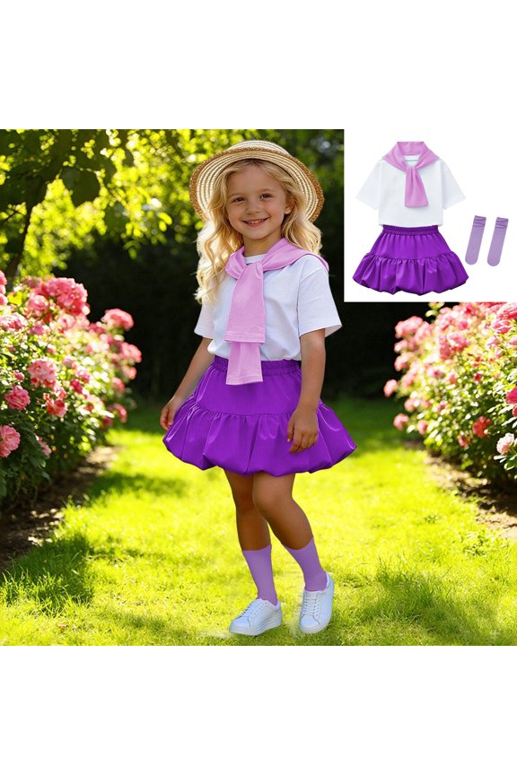 Kids Cheerleading Outfit Stage Show Preschool Graduation Short Sleeve T-Shirt Tee Tops Casual Skirt Graduation Photography Outfit Party Outfit 4T