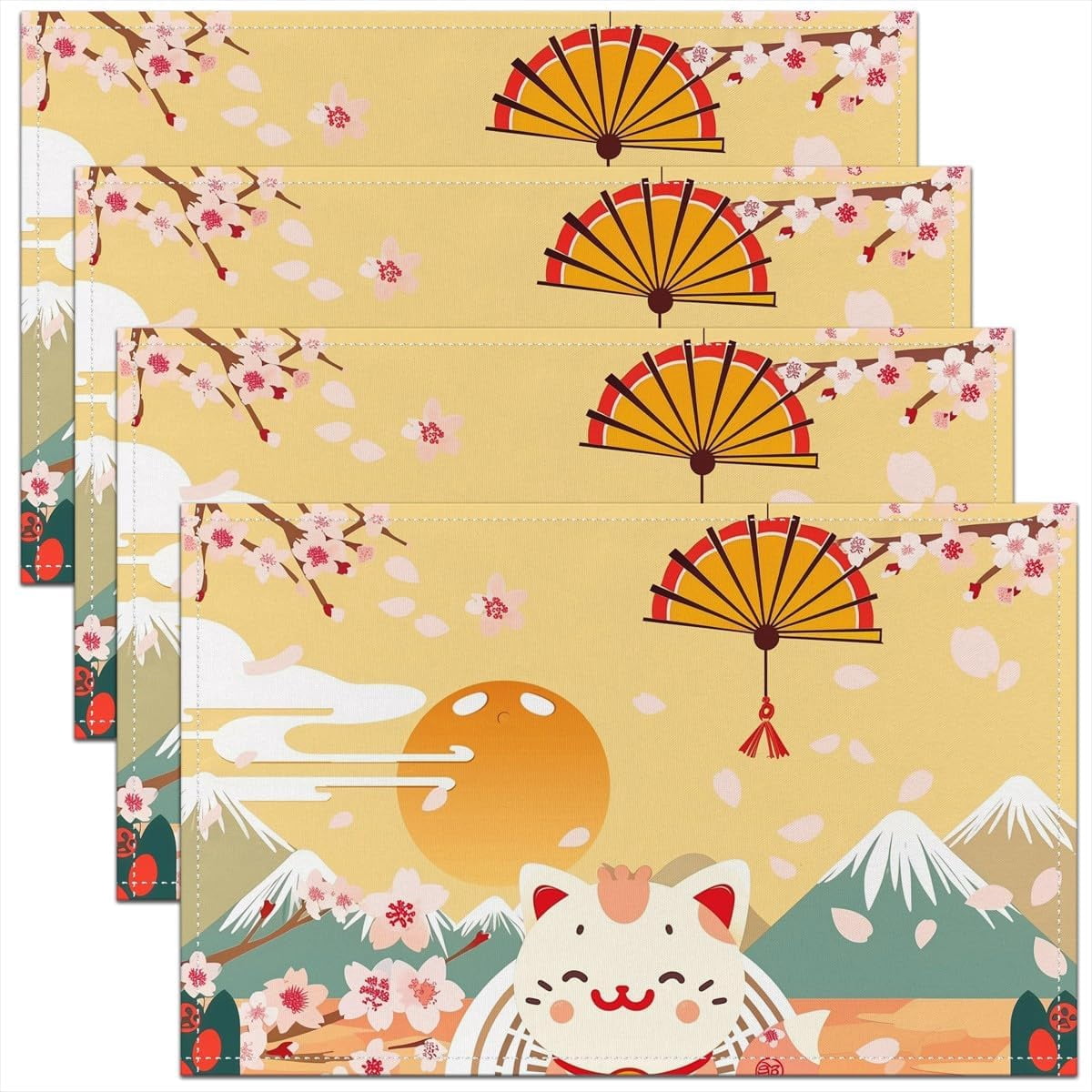 Kids Cherry Blossoms Placemats Set of 4 Fuji Mountain Decor Placemat ...