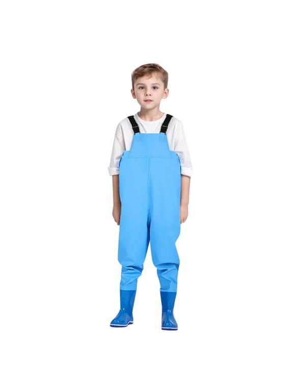 Kids Chest Waders Youth Fishing Waders For Toddler Children Water Proof Hunting Waders With Boots Blue 26(4 Years-5 Years)