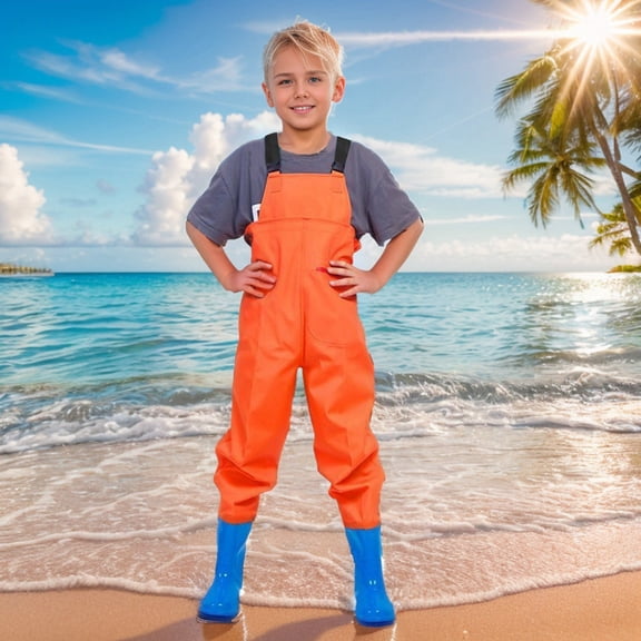 Kids Boys Girls Chest Waders Youth Fishing Waders with Pocket for Toddler Children Water Proof & Fishing Waders with Boots 2T