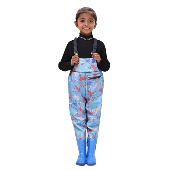 Kids Chest Waders for Toddler Children Neoprene Youth Duck Hunting Waders for Kids Boys Girls with Insulated Boots Sky Blue 18-24 Months