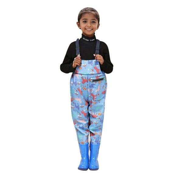 Kids Chest Waders for Toddler Children Neoprene Youth Duck Hunting Waders for Kids Boys Girls with Insulated Boots Sky Blue 18-24 Months