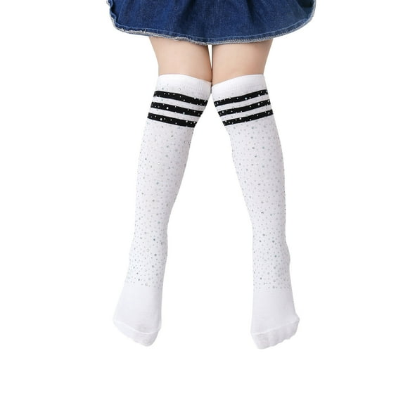 Kids Child Cotton Three Stripes Sport Soccer Team Socks Uniform Tube Cute Over Knee High Stocking for Boys Girls