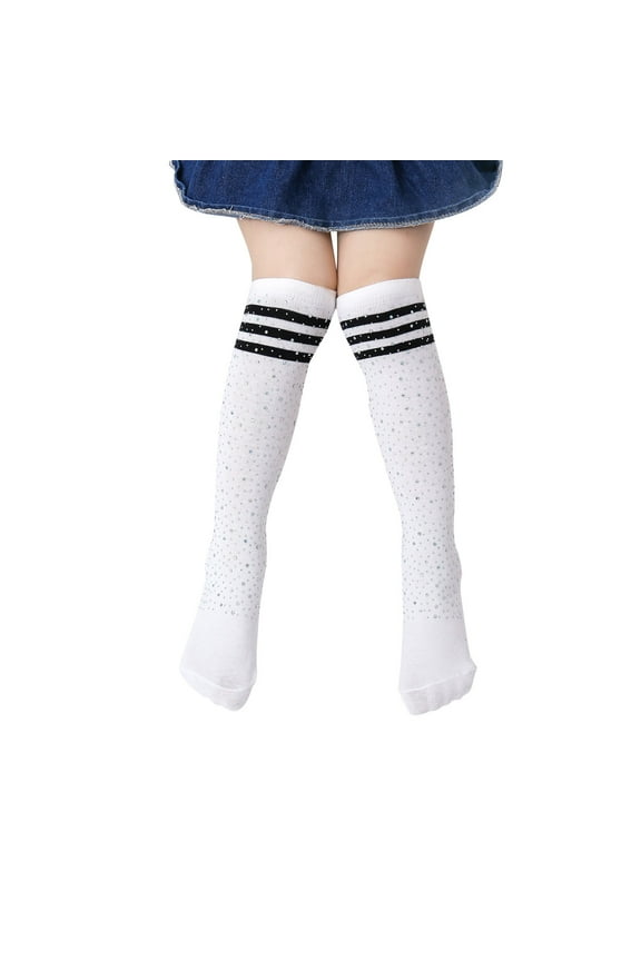 Kids Child Cotton Three Stripes Sport Soccer Team Socks Uniform Tube Cute Over Knee High Stocking for Boys Girls