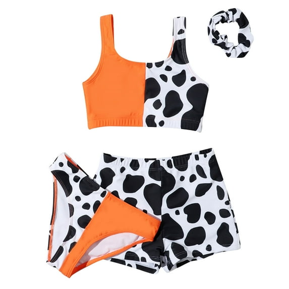 Kids Child Girls 4 Piece Swimsuits Bathing Suit Cow Print Bikini Tops Cow Print 1 Piece Swimsuit Three Piece Bathing Suit Girls Two Piece Shorts Swimsuit Girls Swimsuit Size 14 Being Suits Girls