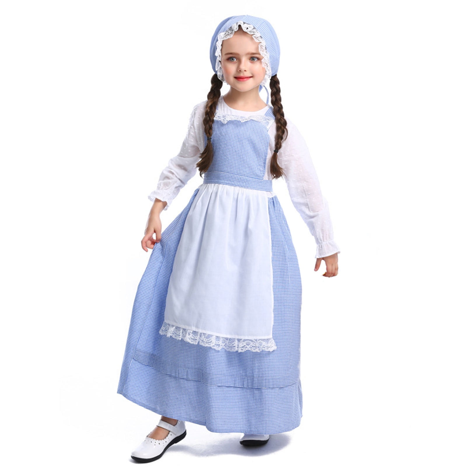 Girls Pioneer Costume Dress With Bonnet & Apron - Colonial Long Sleeve Party Dress For Halloween & Cosplay - View #9