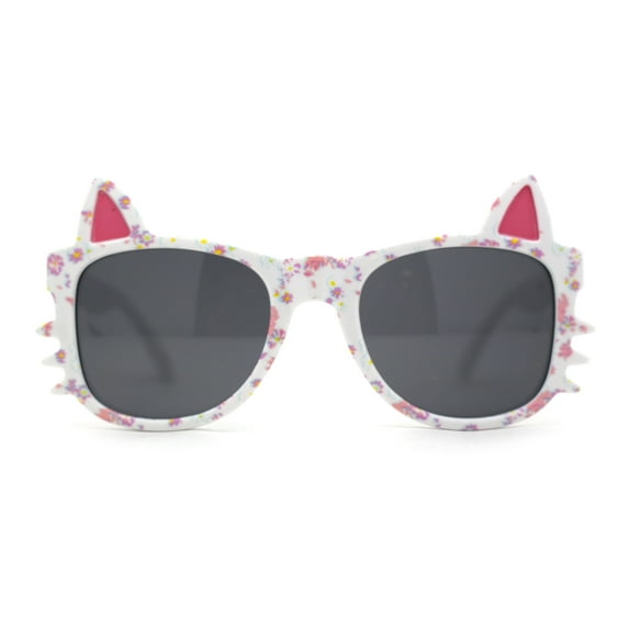 Kids Child Size Cat Eye Glitter Horn Rim Whiskers Plastic Sunglasses Small Ditsy Flower Pattern