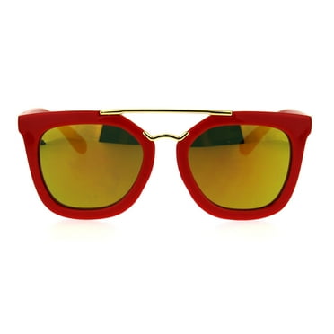 Kids Child Size Color Mirror Plastic Retro Metal Bridge Horned Sunglasses Red Orange
