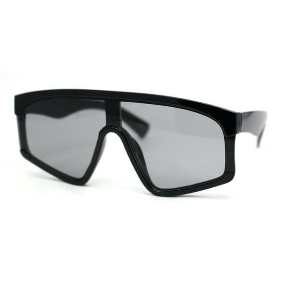 Kids Child Size Fashionable Flat Top Shield Plastic Pop Sunglasses All Black