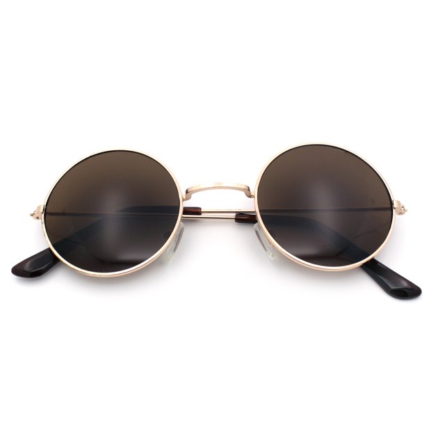 Kids Size Retro Iconic Hippie Round Circle Lens Metal Rim Sunglasses Gold - Brown