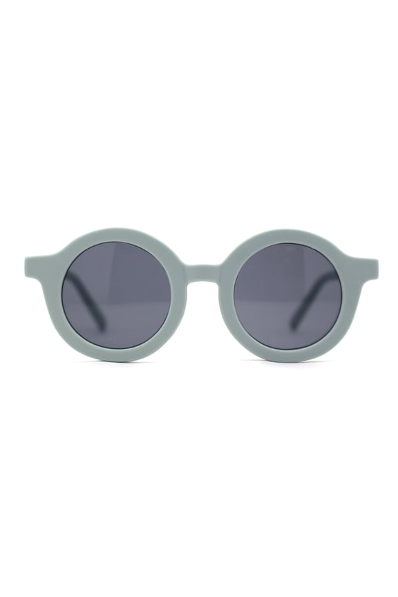 Kids Child Size Thick Plastic Round Circle Lens Retro Sunglasses Light Blue Black