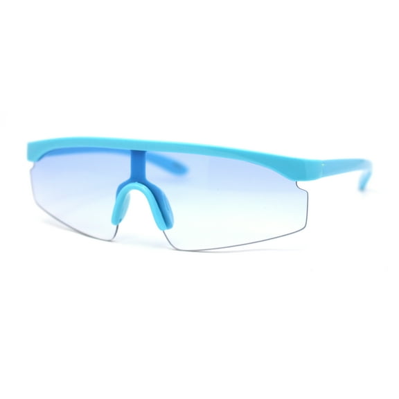 Kids Child Size Trendy Flat Top Shield Plastic Sport Sunglasses All Blue