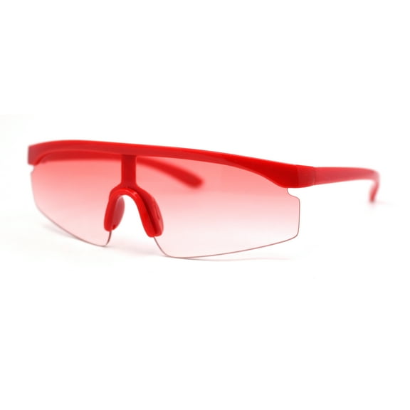 Kids Child Size Trendy Flat Top Shield Plastic Sport Sunglasses All Red