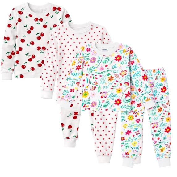 Kids Child Toddler Girl Pajamas Pj Set Snug Fit Long Sleeve Snug Fit Soft & Cozy Sleepwear & Loungewear 3-Pack Size 2Y to 10Y