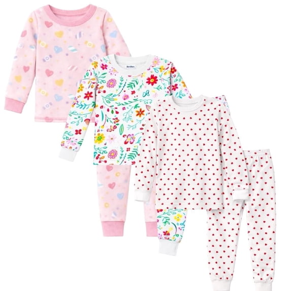Kids Child Toddler Girl Pajamas Pj Set Snug Fit Long Sleeve Snug Fit Soft & Cozy Sleepwear & Loungewear 3-Pack Size 2Y to 10Y