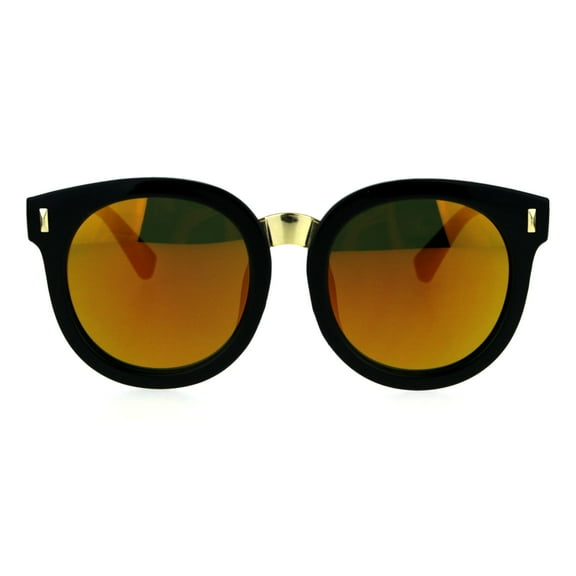 Kids Childern Size Color Mirror Plastic Retro Round Horned Rim Sunglasses Black Orange