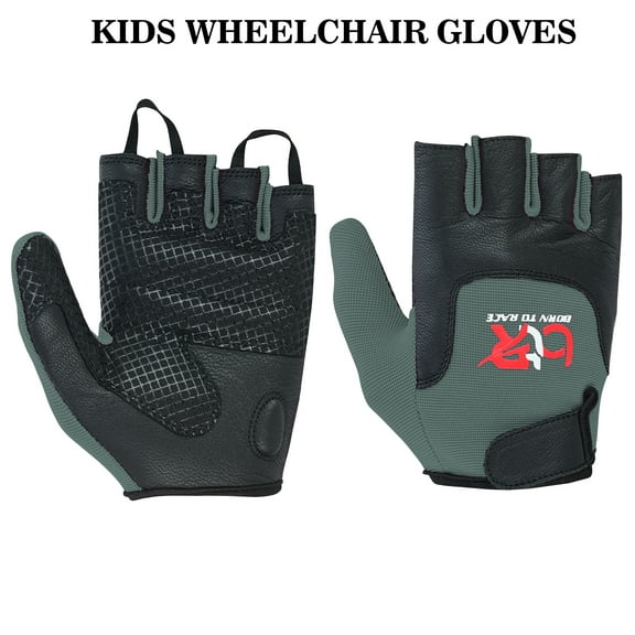 Kids Children Boys Girls Wheelchair Gloves Mobility Disability Fingerless Long Thumb Leather Palm Cycling Gloves Grey 13-14 (Age)