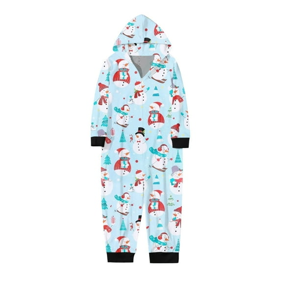 Kids Children Christmas Sets Light Blue Prints Hooded Zipper Jumpsuit Family Outfit Christmas Family Pajamas