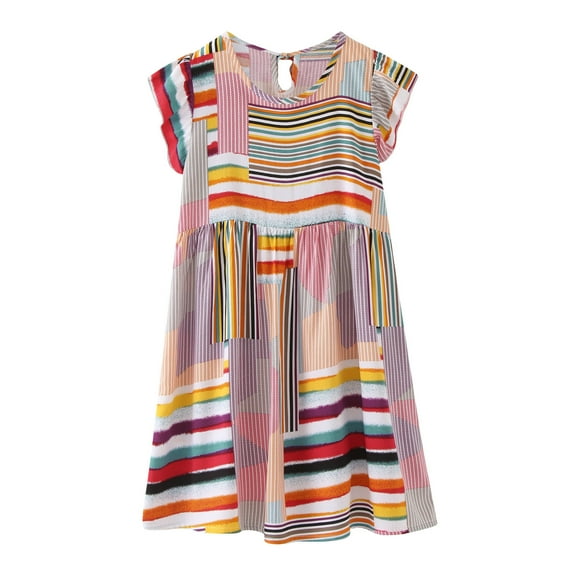 Kids Children Girls Summer Flying Sleeve Cartoon Flower Prints Princess Dress Fashion Cute Size 18-24 Months