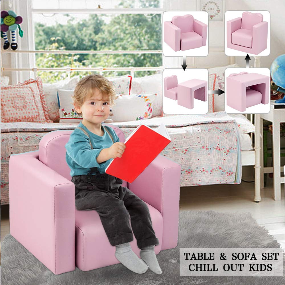 Kids Children Mini Multi Functional Sofa Furniture Table and Chair Set Gift For Girl and Boy Pink