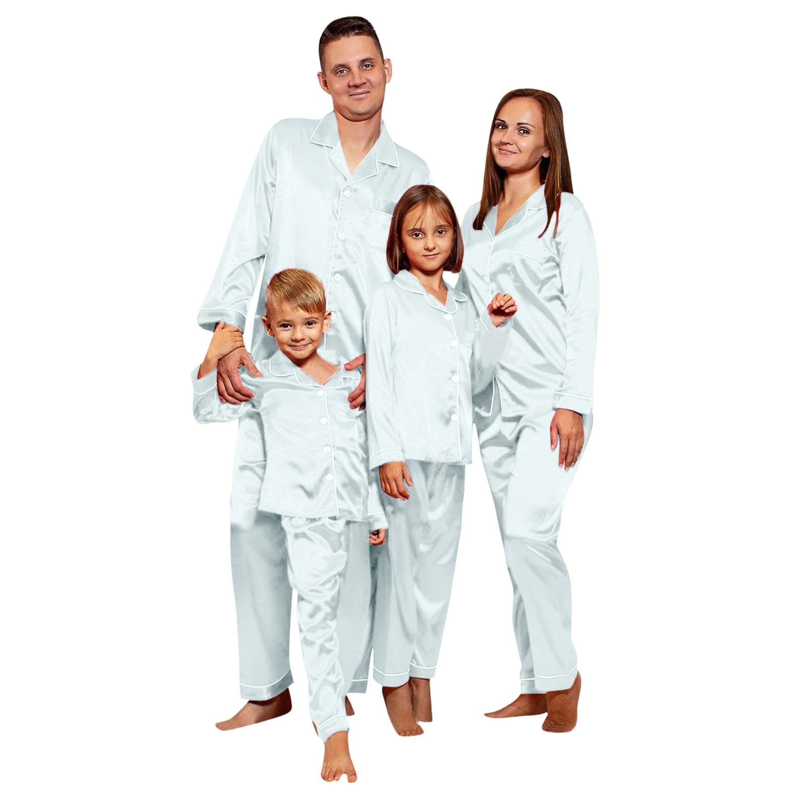 Kids Children Satin Pajamas Pj'S Solid Family Matching Sleepwear ...