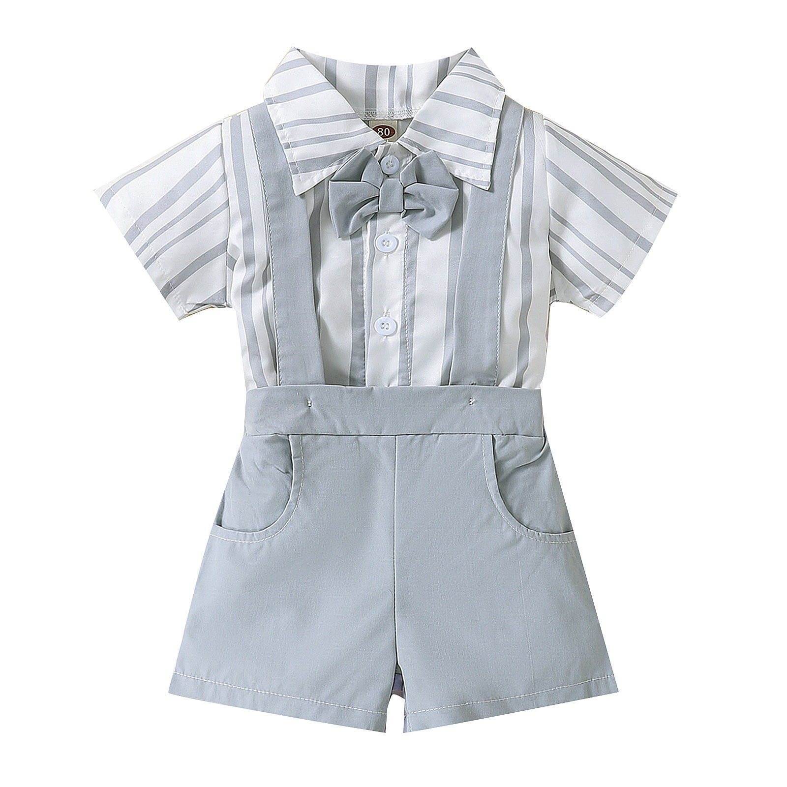 Kids Children Sets Striped Printed Short Sleeve T Shirt Tops Suspenders