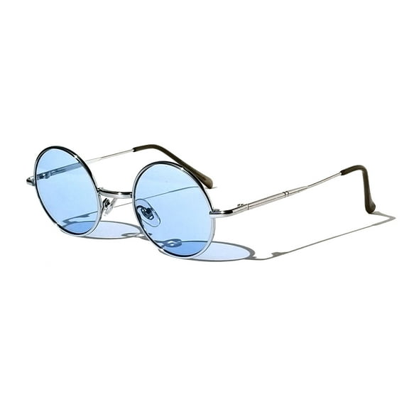 Kids Children Size Hippie Round Circle Lens Lennon Metal Sunglasses (Age 3-12) Blue