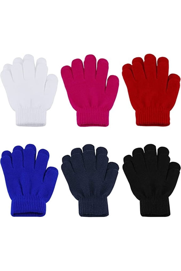 Kids Childrens Winter Stretch Magic Gloves Childrens Boy's 12-Pack Assorted Colors - Kids Age 4-7