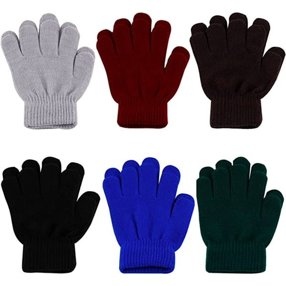 Kids Childrens Winter Stretch Magic Gloves Childrens Boy's 6-Pack Assorted Colors - Toddlers Age 2-5