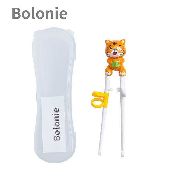 Kids Chopsticks - 1 Pair Colorful Training Chopsticks for Children, Easy and Fun to Use, Tiger, Orange Version with Case