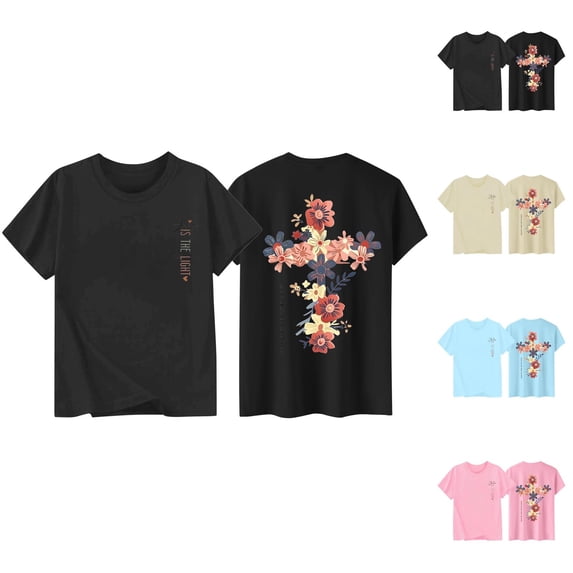 Kids Christian Shirts Short Sleeve Crewneck Jesus Is The Light Bible Verse Graphic T Shirt for Boys Girls 1-13 Years