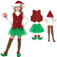 thumbnail image 1 of Kids Christmas Elf Outfit Sleeveless Vest Girls Tutu Dress Hat Outfit Set Dress Up Clothes Girls Christmas Outfits 8-10 Years, 1 of 9